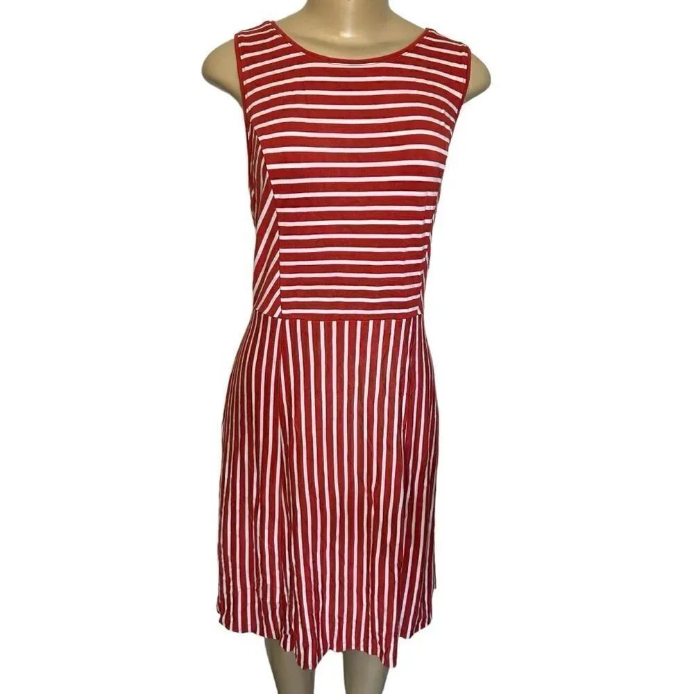 Banana Republic white orange Striped stretchy sleeveless Sheath midi Dress 14